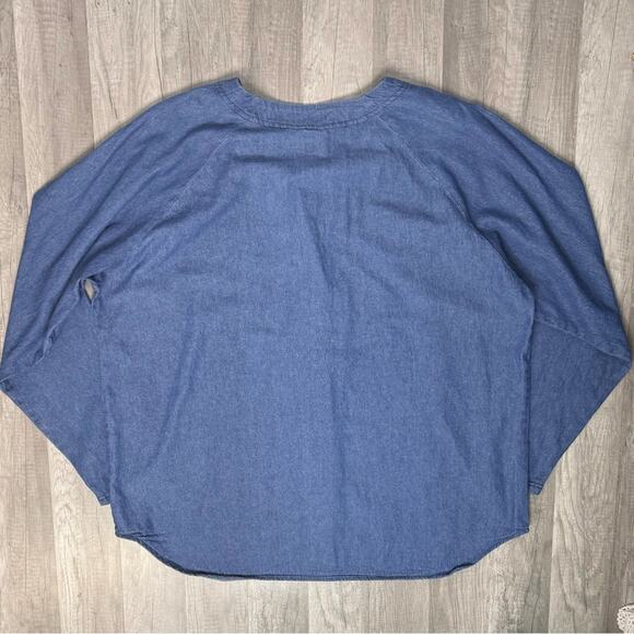 Vintage 90s Denim Long Sleeve Shirt Western Cowgirl Plus Size Gold Studs Buttons - Picture 7 of 8